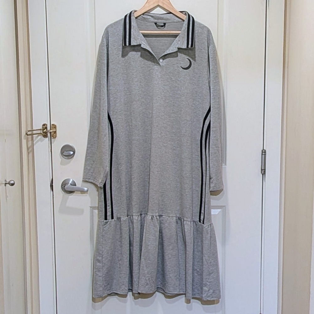 EUC SHEIN Curve 4X Grey and Black Striped Moon Print Smock Dress